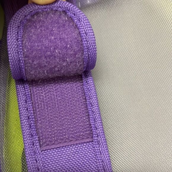 Girlfitti Purple Mesh Velcro Adjustable Body Bag w/ Mesh Wallet & Yellow Zippers - Picture 7 of 15